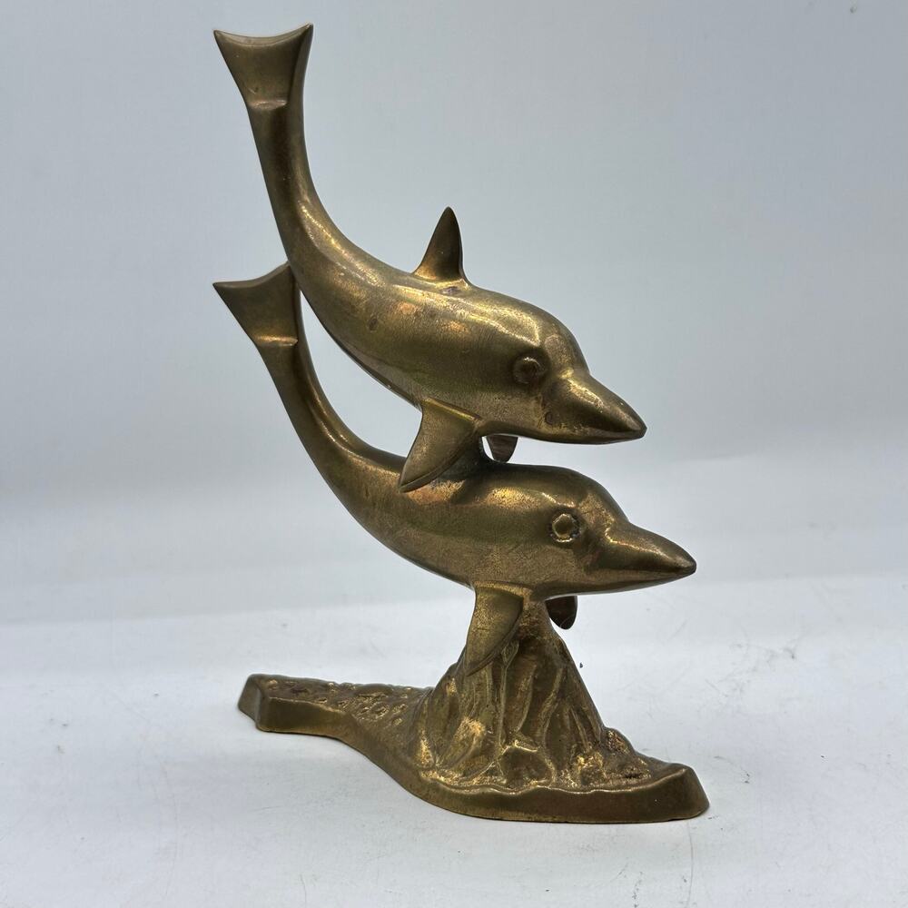 Vintage Brass Dolphin Figurine - Retro Decor 70s 80s Palm Beach Deco - Picture 2 of 5